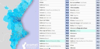 Mapa de precipitaciones en la Comunitat Valenciana durante las lluvias