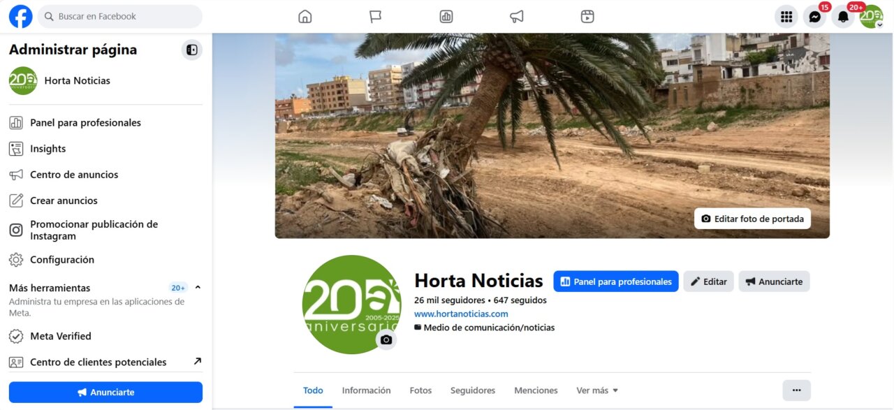 Captura de pantalla de la página de Facebook de Horta Noticias