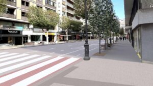 Vista de la calle Colón en València con nuevo mobiliario urbano