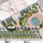 Plano de la reurbanización de la plaza del Ayuntamiento con el diseño de la elipse