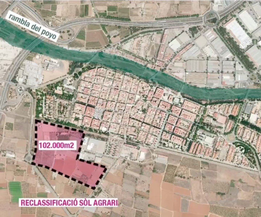 Mapa de la ubicación del polígono en Picanya con áreas marcadas