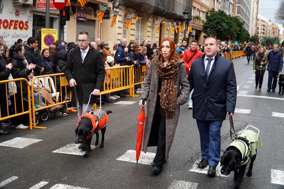 Personas y perros en la bendición de animales en Sagunto