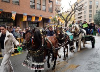 Caballos decorados en la bendición de animales en Sagunto