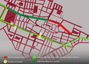Mapa informativo sobre el corte de tráfico en la calle San Antonio de Mislata