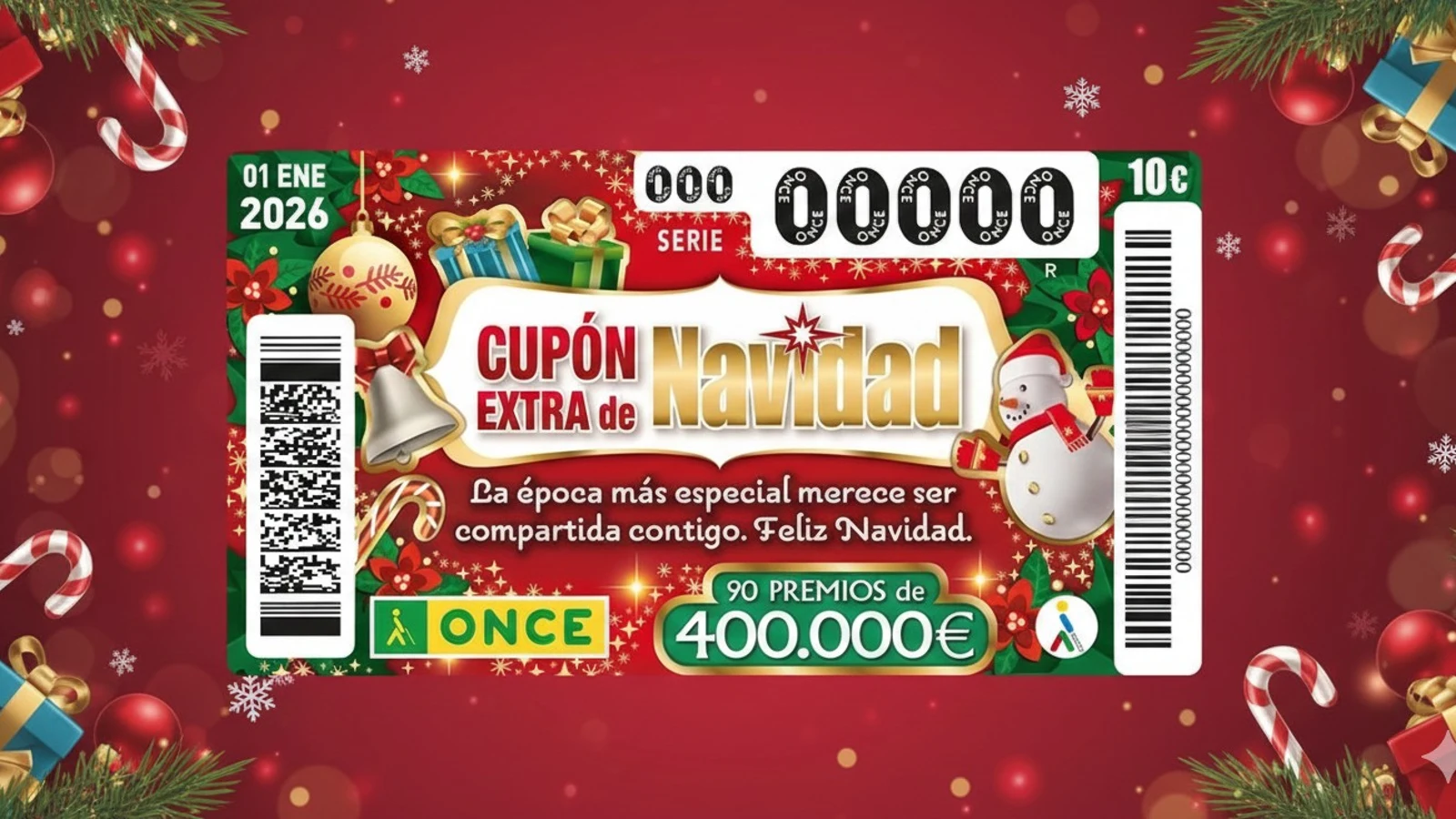 El cupón Extra de Navidad de la ONCE 2026 ofrece grandes premios.