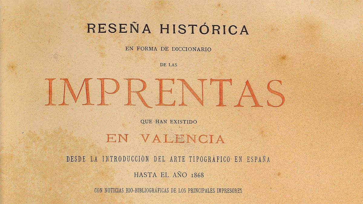 Portada del diccionario de imprentas en Valencia de Serrano Morales