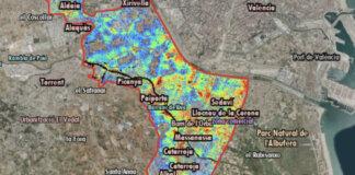 Mapa de la simulación hidráulica de la DANA en l'Horta Sud