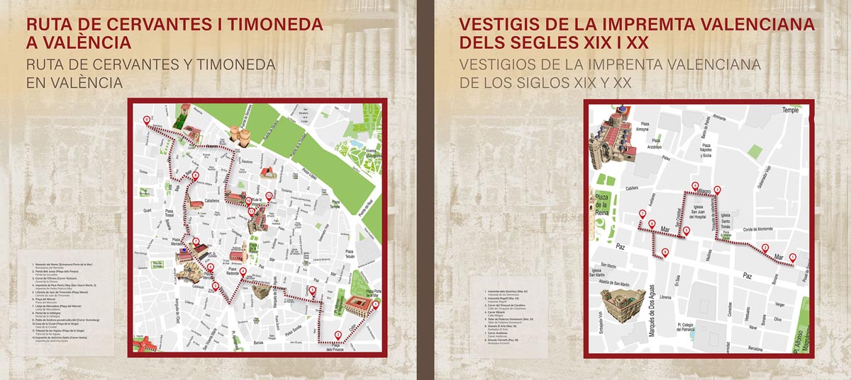 Mapa de la ruta de Cervantes y Timoneda en Valencia