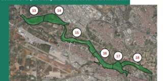 Mapa que muestra la sectorización del sistema de parques en la cuenca del Turia.