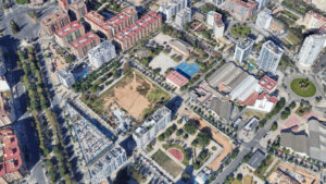 Vista aérea de la parcela destinada al Conservatorio Profesional de Danza en Safranar.