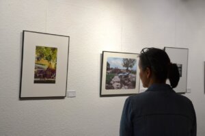 Persona observando fotografías en una exposición de QLICK