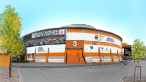 Vista exterior del Pabellón Font de Sant Lluís en València, donde tendrá lugar el Valencia Premier Pádel