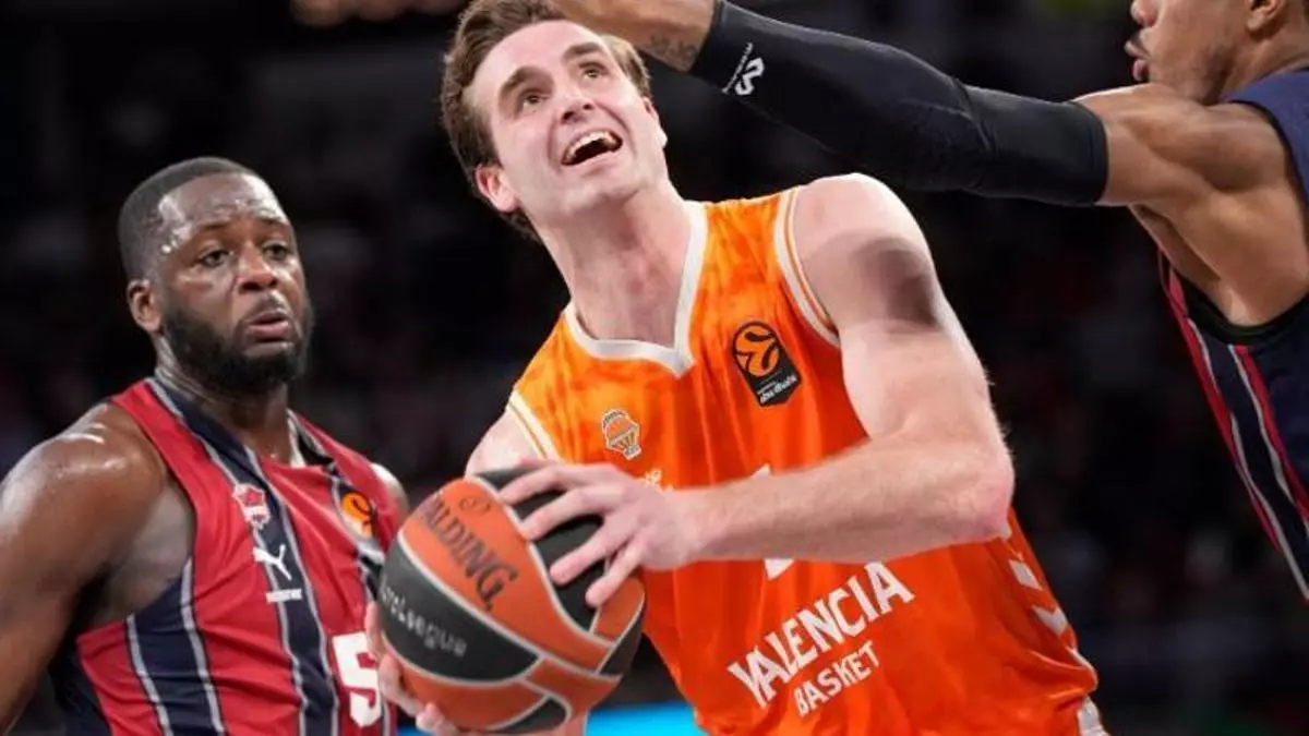 Jugador del Valencia Basket en acción durante un partido de Euroliga