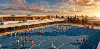 Niños jugando en el patio del CEIP Vicente Nicolau Balaguer en Manises