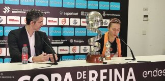 Rubén Burgos y Raquel Carrera en conferencia tras la Copa de la Reina