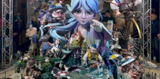 Falla infantil Espartero-Ramón y Cajal con figuras coloridas y detalles artísticos