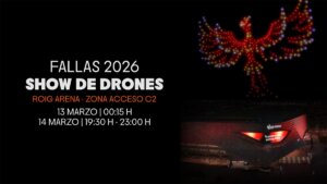 Espectáculo de drones iluminando el Roig Arena en Valencia