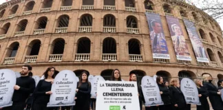 Activistas protestan en Valencia contra la tauromaquia con pancartas