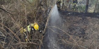 Bomberos trabajando para controlar un incendio en Manises
