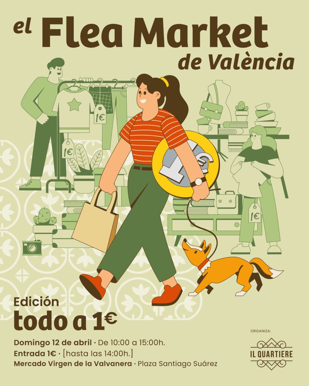 Cartel del Flea Market de València con ilustraciones y detalles del evento