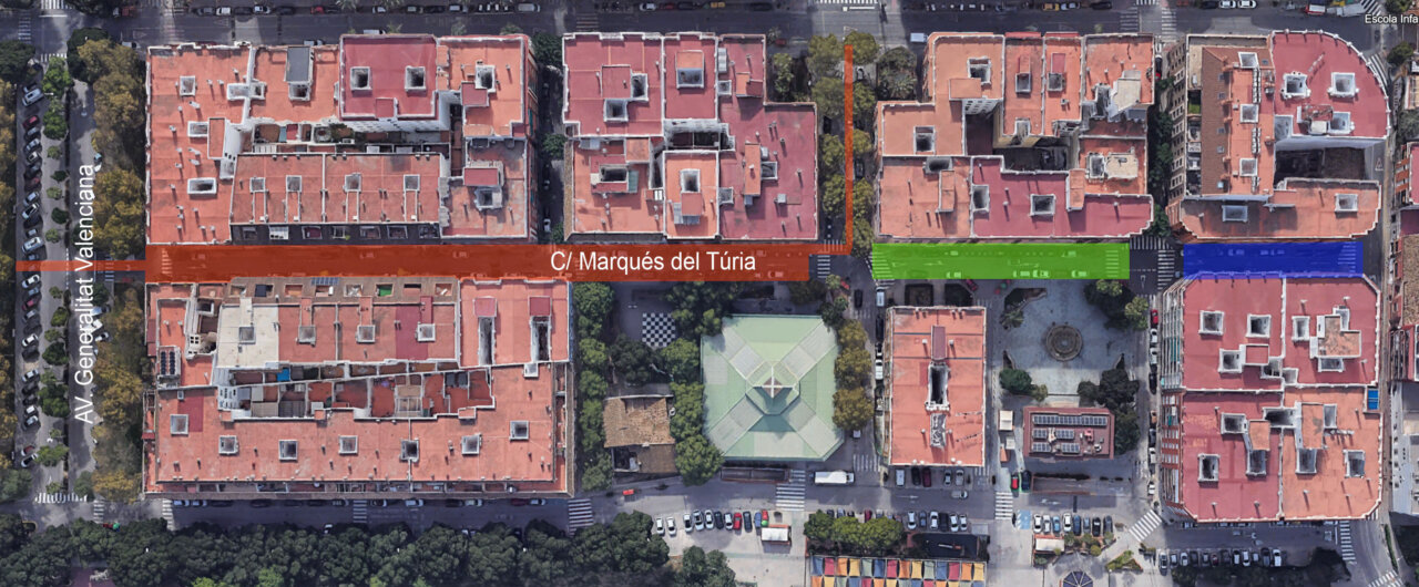 Mapa de les obres de millora al carrer Marqués del Túria de Picanya