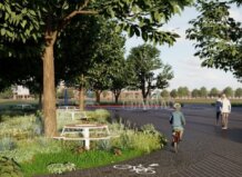 La plaza de San Sebastián de Benetússer será Vista de la nueva plaza de San Sebastián con áreas verdes y caminos