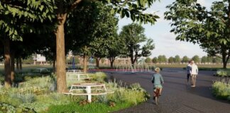 Vista de la nueva plaza de San Sebastián con áreas verdes y caminos