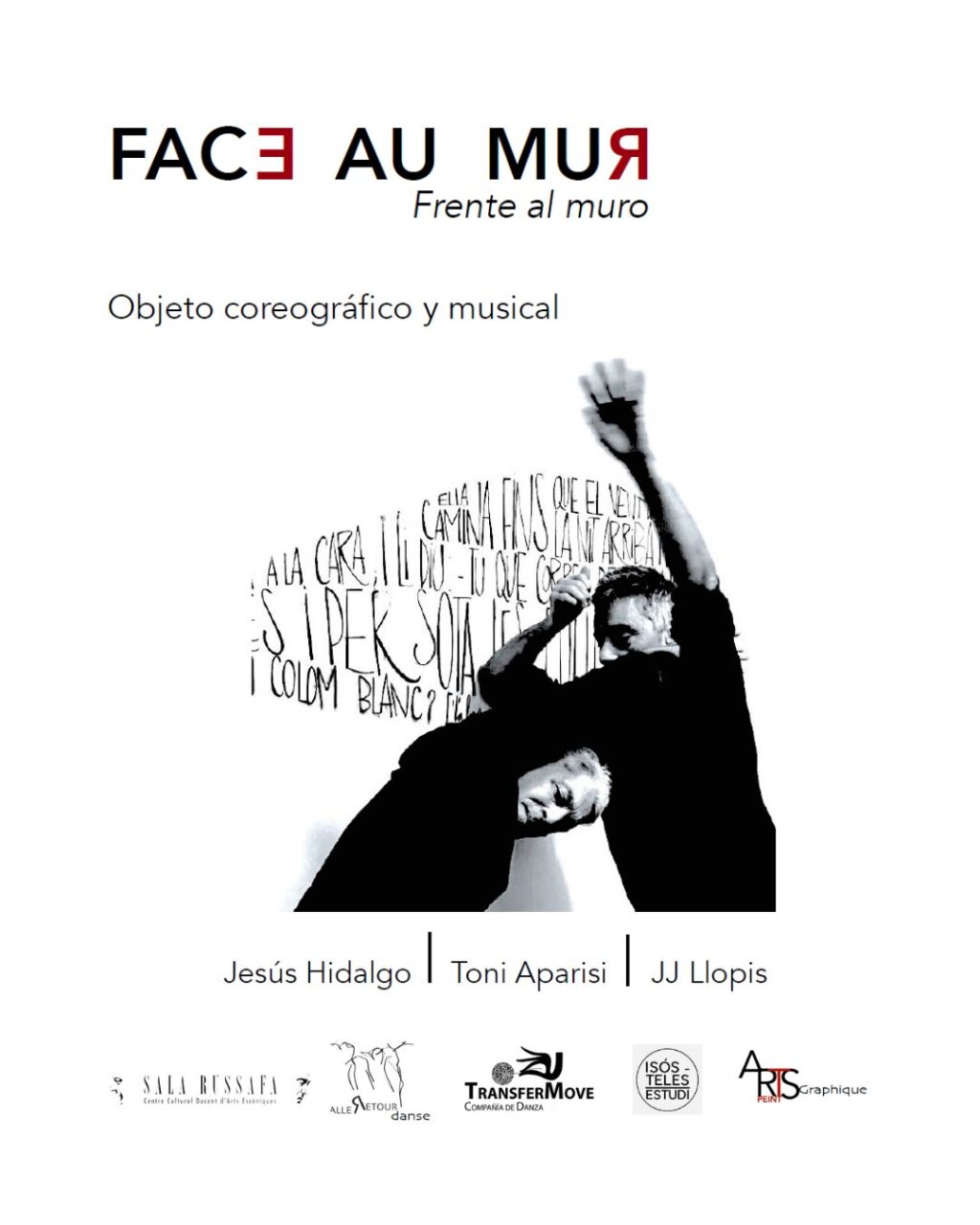 Cartel del espectáculo Face au mur en Sala Russafa con bailarines y texto