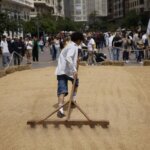 Participante trabajando en el TastArròs en Valencia con arroz