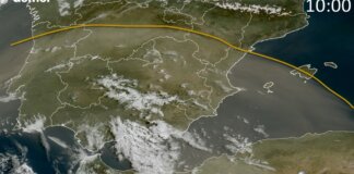 Imagen satelital mostrando la intrusión de polvo sahariano en Valencia