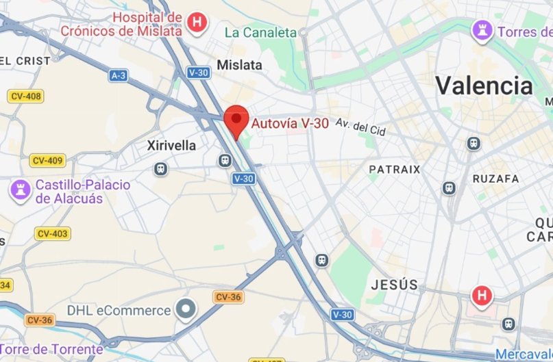 Accidente en la autovía V-30 en Valencia con un vehículo volcado.