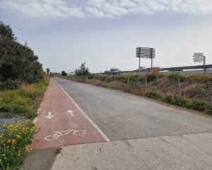 Carril bici en Alboraya con señalización y vegetación alrededor
