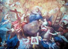 Pintura de José Vergara con ángeles y figuras religiosas