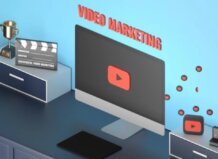 Video marketing para empresas que quieren crecer Escritorio con elementos de video marketing y una computadora.