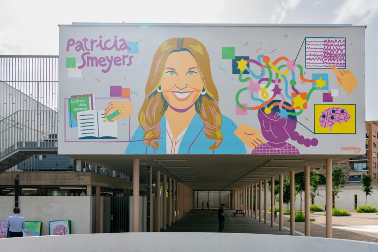 Mural de Dones de Ciència en el CEIP Sibil·la Mercer de Picassent dedicado a Patricia Smeyers
