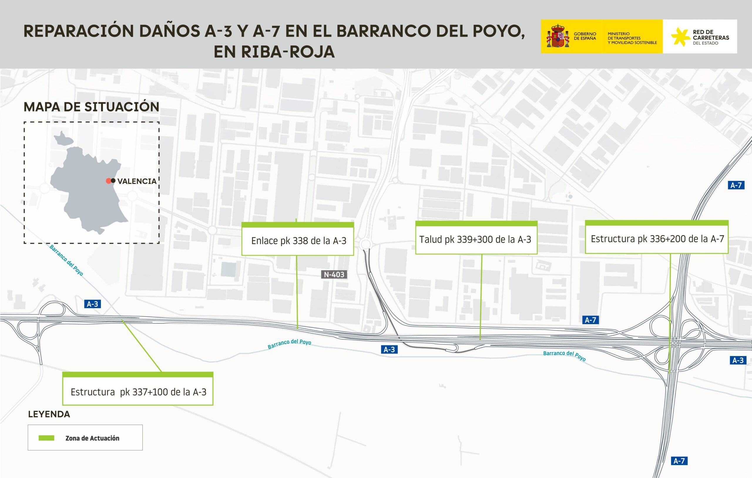 Transportes finaliza las obras de la A-3 y la A-7 sobre el barranco del Poyo tras la DANA