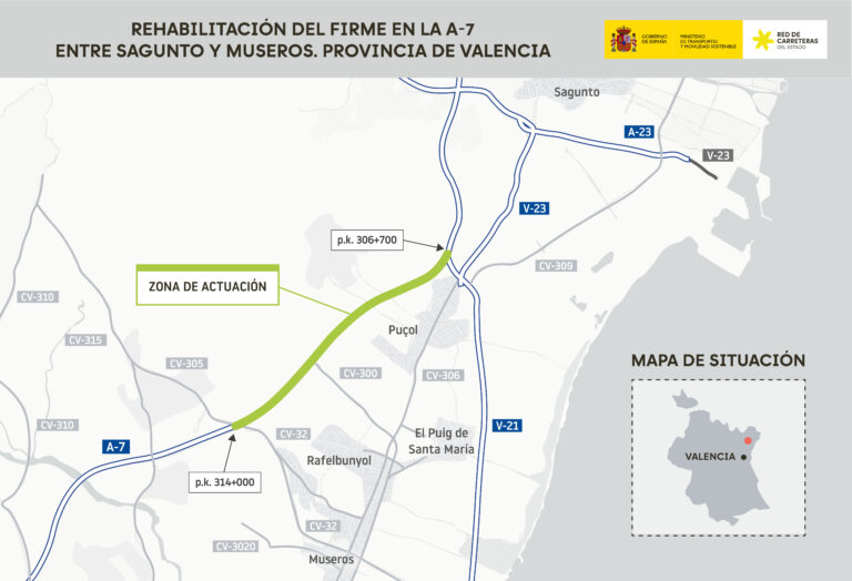 mapa obras A-7 entre Museros y Sagunt