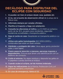 El Ayuntamiento de València difunde un decálogo de seguridad y movilidad ante el histórico eclipse solar del 12 de agosto