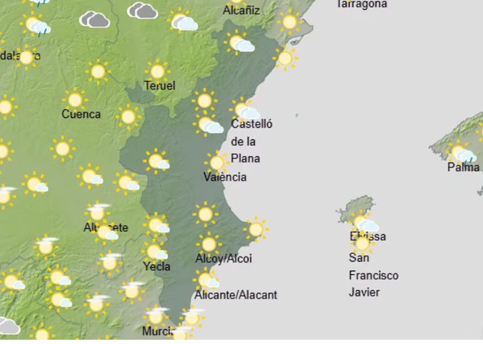 El tiempo este viernes en la Comunitat: descenso notable de las máximas y lluvias con tormentas a última hora del día