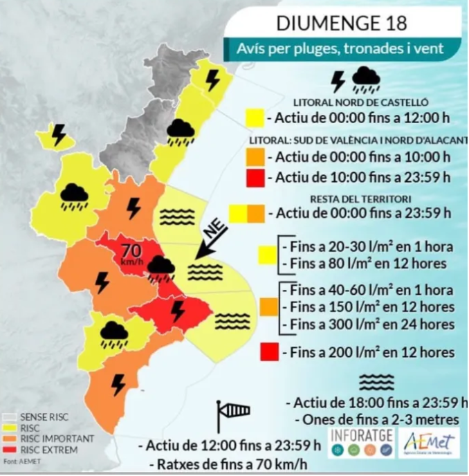 La DANA ‘Adam’ activa el aviso rojo en la Comunitat Valenciana con previsión de hasta 400 l/m²