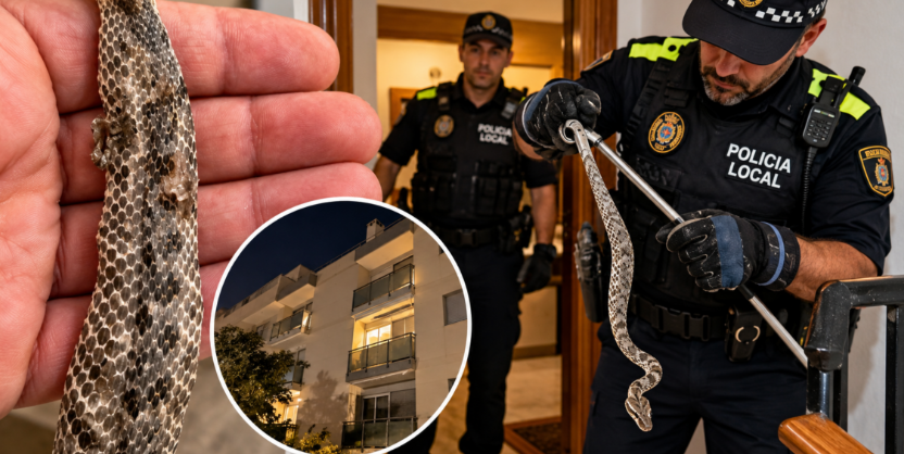 La Policía Local de Torrent captura una víbora venenosa en la tercera planta de un edificio en Parc Central